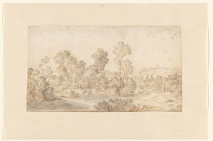川沿いに背の高い木々が立ち並ぶ丘陵の風景 作： Gillis Claesz de Hondecoeter