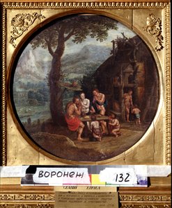 エノク（またはヘノク、エノク、ヘノク）の家族。 エノクファミリー。 Gillis Mostaert (1534-1598) による絵画。 オランダの芸術、マニエリスム。 キャンバスに油彩。 ロシアのヴォロネジ (ヴォロネジ) にあるイヴァン クラムスコイ (またはクラムスコイ) 美術館。 作： Gillis Mostaert
