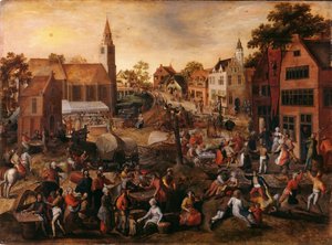 Saint-JorisのVillage Fair（パネルに油彩）