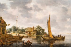 フェリーのある川の風景、1640年代頃（パネルに油彩） 作： Gillis Peeters