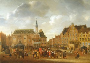 ハールレムの市庁舎のバルコニーからの1648年のミュンスター平和条約の発表 作： Gillis Rombouts