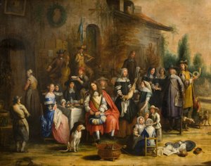 宿屋の外で狩りの宴 作： Gillis van (follower of) Tilborgh