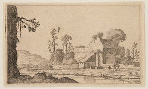川沿いの牧場に姿を変えた廃墟（『12の風景』より 作： Gillis van Scheyndel