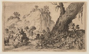 ヤギの群れにリコーダーを聞かせる羊飼い（『12の風景』より 作： Gillis van Scheyndel