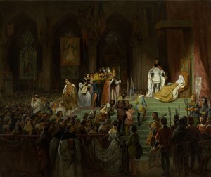 コインブラ大聖堂での死んだイネス・デ・カストロの戴冠式、1827～1828年。 作： Gillot Saint Evre