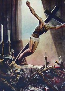 Anti American WWII ポスター - Black American Pillaging Church - Gino Boccasile (1901-1952) によるポスター - イタリアのプロパガンダ Anti USA 1943 - Gino Boccasile (1901-1952) によるポスター