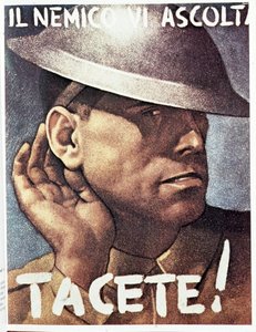 沈黙、敵の耳を傾ける) - イタリアのプロパガンダ ポスター、1942 年版 イラスト ジーノ ボッカシレ (1901-1952) 作： Gino Boccasile