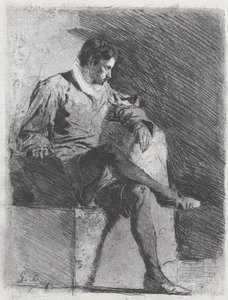 16世紀の衣装を着た着席の男、c。 1878年。 作： Gioacchino Banfi