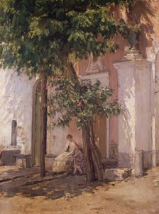 ジョアッキーノ・トーマ（1836-1893）の「ヴィラ・ガルゾーニ」（絵画）。 作： Gioacchino Toma