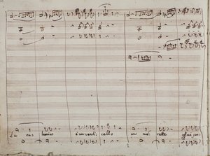 セビリアの理髪店でのラカルンニアe un venticello ariaの楽譜（紙にインク） 作： Gioachino Rossini