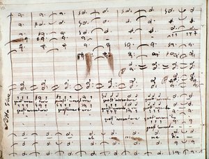 セビリアの理髪店でのQuestavventura ariaの楽譜（紙にインク） 作： Gioachino Rossini