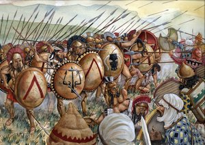テルモピュリスの戦い：紀元前480年、レオニダス1世が指揮するスパルタ軍がギリシャ軍とペルシア軍を相手に戦った戦い。