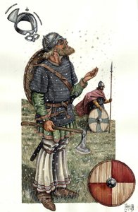 中世：9世紀のヴァイキング戦士。 作： ジョルジオ アルベルティーニ