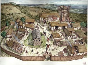 中世：10世紀のイタリアの村の航空写真 作： ジョルジオ アルベルティーニ
