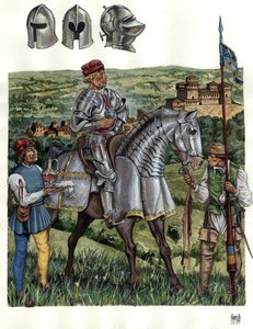 中世：15世紀のイタリア中部のコンドッティエロ（コンドッティエーレ）の肖像。 作： ジョルジオ アルベルティーニ
