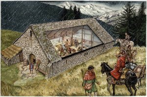 イタリア、アルプス山脈のモンセニシオにあるペラン病院（ホスピスまたは避難所）の再建 作： ジョルジオ アルベルティーニ