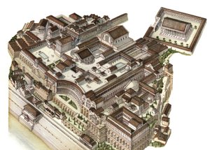 古代ローマ：4世紀にパラティーノ山を再建し、歴代の皇帝（アウグストゥス、ネロ、セビリア・セプティム）がそれぞれの宮殿を建てた。ローマ イタリア 作： ジョルジオ アルベルティーニ