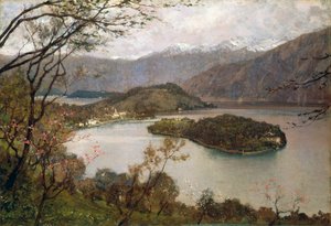 コモ湖、コマチーナ島の眺め」ジョルジオ・ベローニ（1861-1944）作、油彩・キャンバス、69.5x100cm 作： Giorgio Belloni