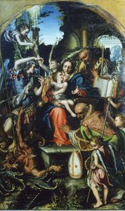 大天使聖ミカエルと魂を争う悪魔、聖ベルンハルトと聖家族 作： Giorgio Gandini del Grano
