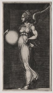 1560年代中頃、球を持っている寓話的な人物。 作： Giorgio Ghisi