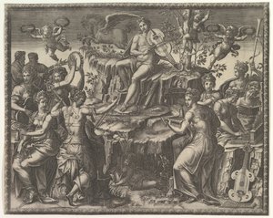 アポロとミューズ、ca。 1557。 作： Giorgio Ghisi