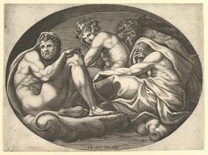 ヘラクレス、バッカス、パン、土星、フランチェスコ後の8つのシリーズからなる...、1560年代。 作： Giorgio Ghisi