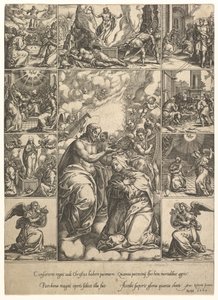 聖母の戴冠式、1575年までの...の生涯からのシーンを含む9つのビネットに囲まれています。 作： Giorgio Ghisi