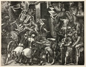 トロイの陥落とアエネアスの脱出 作： Giorgio Ghisi