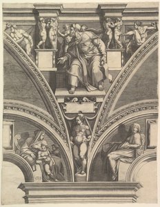 預言者エゼキエル、システィーナ礼拝堂の預言者とシビルのシリーズ、1570〜75年。 作： Giorgio Ghisi