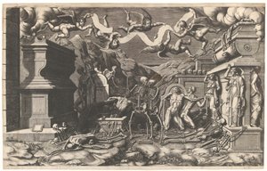 エゼキエルのビジョン、墓から出てくる死体と骸骨のグループ、それらの上に...、1554.