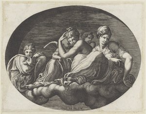 金星、二人の女神と二人のプッティ フォンテーヌブローのユリス美術館の楕円形の天井画（シリーズタイトル） 作： Giorgio Ghisi