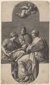 3 つのミューズと身振りのプット 作： Giorgio Ghisi after Francesco Primaticcio