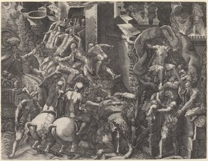 トロイの陥落とアエネアスの脱出 作： Giorgio Ghisi after Giovanni Battista Scultori