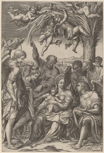 エジプトへの逃亡中の休息 作： Giorgio Ghisi after Giulio Campi