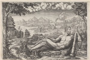 彼の労働から休むヘラクレス 作： Giorgio Ghisi after Giulio Romano