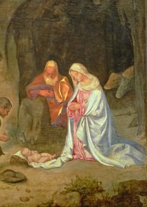 羊飼いの礼拝、聖家族の詳細、1510年（パネル）（68685の詳細） 作： Giorgio Giorgione
