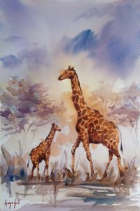 アフリカのキリンの家族 作： 