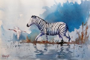 アフリカシマウマの水遊び 作： 