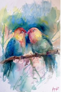 カラフルなインコの水彩画 作： 