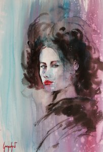 表現力豊かな水彩画の女性 作： 