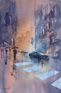 雨の街の反射 作： 