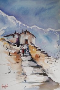 山小屋へと続く雪道 作： Giorgio Gosti