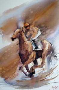 水彩画の競馬 作： 