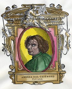 画家アンドレア・デル・カスターニョ (c. 1410 - 1457) の肖像画。 ジョルジョ・ヴァザーリによる画家と彫刻家の伝記のコレクション。 作： Giorgio Vasari