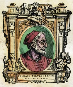 Baldassarre Peruzzi (1481-1536) シエナの建築家・画家 ジョルジョ・ヴァザーリ（1511-1574）の『生活』からのエングレーヴィング 1568年 ©Fototeca Gilardi/Leemage 作： Giorgio Vasari