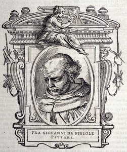 ベアト・アンジェリコ・ディット・フラ・アンジェリコ（Guido Di Pietro Da Mugello）1390-1455年、イタリアの画家の肖像。ジョルジョ・ヴァザーリの『イタリア最高の彫刻家と建築家の生涯』（1568年）に掲載。 作： Giorgio Vasari
