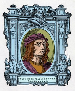 イタリアの建築家・画家であるラファエロ（Raffaello Sanzio 1483 - 1520）の肖像。ジョルジョ・ヴァザーリの『最も優れた画家、彫刻家、建築家の生活』（Le Vite de