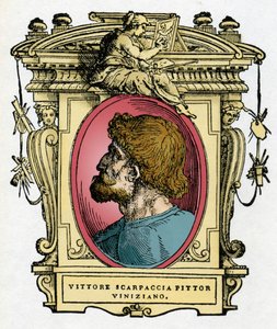 ヴェネツィアの画家、ヴィットーレ・カルパッチョ（1460-1526）の肖像。ジョルジョ・ヴァザーリの『最も優れた画家、彫刻家、建築家の生活』（Le Vite de