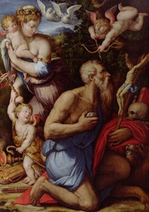 聖ジェロームの誘惑（パネルに油彩） 作： Giorgio Vasari