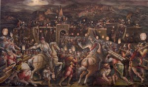 1570年、シエナのポルタカモリア近くの要塞の襲撃 作： Giorgio Vasari